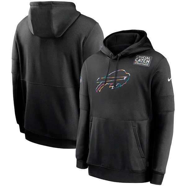 Men's Buffalo Bills 2020 Black Crucial Catch Sideline Performance Pullover NFL Hoodie - Click Image to Close